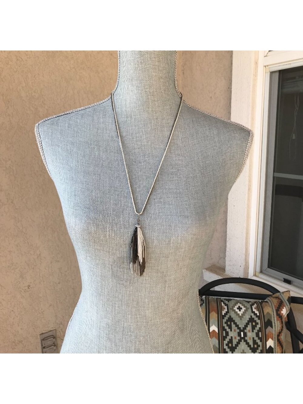 NWT Anthropologie Boho Festival Jewelry Silver Sadie Drop Chain Tassel Necklace